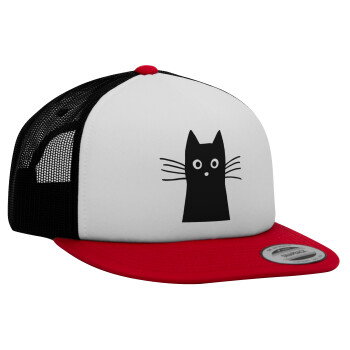 Black Cat, Adult Foam Flat Snapback with Mesh Red-White-Black (POLYESTER, ADULT, UNISEX, ONE SIZE)