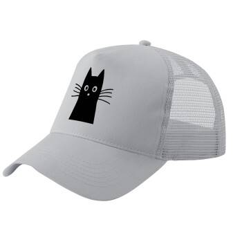 Black Cat, Adult Structured Trucker Hat, with Mesh, GRAY (100% COTTON, ADULT, UNISEX, ONE SIZE)