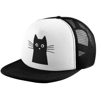 Black Cat, Child's Soft Trucker Hat with BLACK/WHITE Mesh (POLYESTER, CHILD, ONE SIZE)