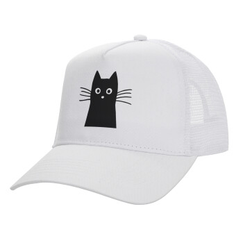 Black Cat, Καπέλο Ενηλίκων Structured Trucker, με Δίχτυ, ΛΕΥΚΟ (100% ΒΑΜΒΑΚΕΡΟ, ΕΝΗΛΙΚΩΝ, UNISEX, ONE SIZE)