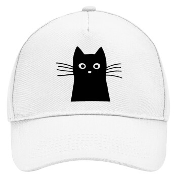 Black Cat, Adult Baseball Cap, Drill, White (100% COTTON, ADULT, UNISEX, ONE SIZE)