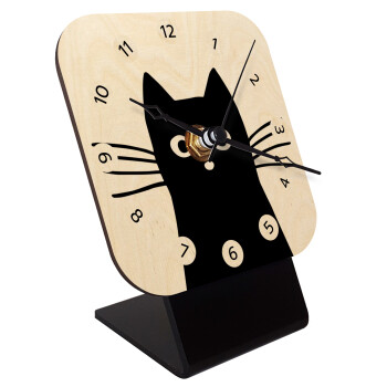Μαύρη γάτα, Επιτραπέζιο ρολόι σε φυσικό ξύλο (10cm)