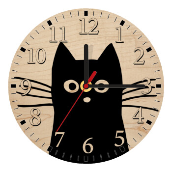 Black Cat, Ρολόι τοίχου ξύλινο plywood (20cm)