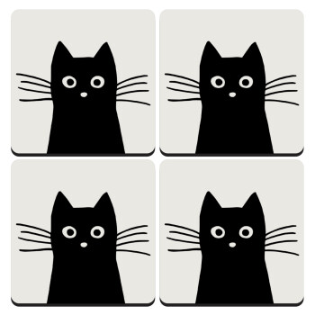 Black Cat, ΣΕΤ 4 Σουβέρ ξύλινα τετράγωνα (9cm)
