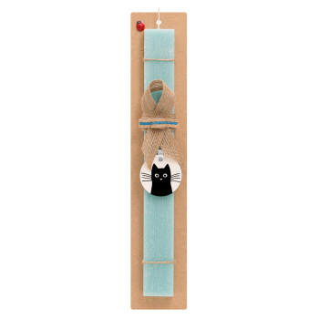 Black Cat, Easter Set, wooden keychain & aromatic flat Easter candle (30cm) (TURQUOISE)