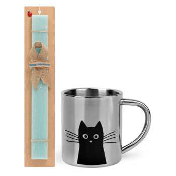 Black Cat, Easter Set, metallic thermal cup (300ml) & aromatic flat Easter candle (30cm) (TURQUOISE)