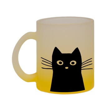Black Cat, Κούπα γυάλινη δίχρωμη με βάση το κίτρινο ματ, 330ml