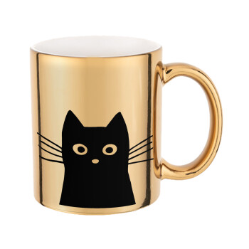 Black Cat, Mug ceramic, gold mirror, 330ml