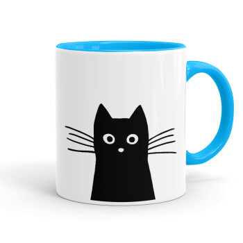 Μαύρη γάτα, Κούπα χρωματιστή γαλάζια, κεραμική, 330ml