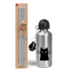 Easter Set, metallic silver aluminum water bottle (500ml) & aromatic flat Easter candle (30cm) (GRAY)