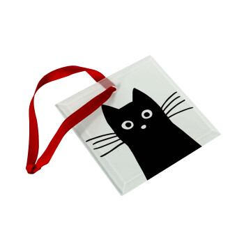 Black Cat, Christmas ornament, glass square ornament 9x9cm