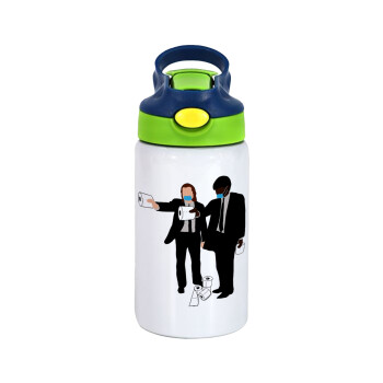 Pulp Fiction 3 meter away, Children's hot water bottle, stainless steel, with safety straw, green, blue (350ml)