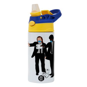 Pulp Fiction 3 meter away, Children's hot water bottle, stainless steel, with safety straw, green, blue (360ml) BPA FREE