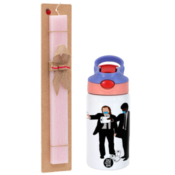 Pulp Fiction 3 meter away, Πασχαλινό Σετ, Παιδικό παγούρι θερμό, ανοξείδωτο, με καλαμάκι ασφαλείας, ροζ/μωβ (350ml) & πασχαλινή λαμπάδα αρωματική πλακέ (30cm) (ΡΟΖ)