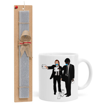 Pulp Fiction 3 meter away, Easter Set, Ceramic Cup (330ml) & Easter aromatic flat candle (30cm) (GRAY)