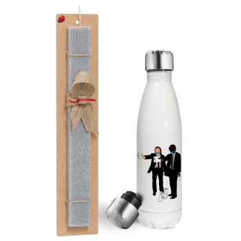 Pulp Fiction 3 meter away, Easter candle, metallic white thermos bottle (500ml) & aromatic flat candle (30cm) (GRAY)