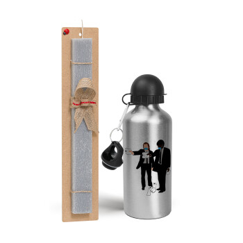 Pulp Fiction 3 meter away, Easter Set, metallic silver aluminum water bottle (500ml) & aromatic flat Easter candle (30cm) (GRAY)