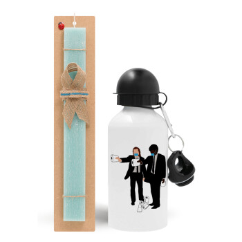 Pulp Fiction 3 meter away, Easter Set, metallic aluminum water bottle (500ml) & scented flat candle (30cm) (TURQUOISE)