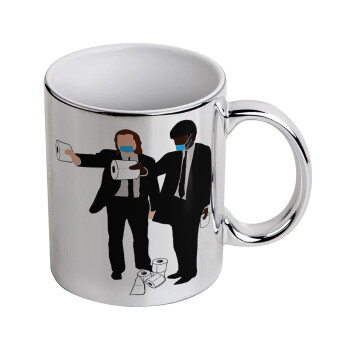 Pulp Fiction 3 meter away, Mug ceramic, silver mirror, 330ml