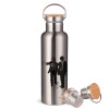 Stainless steel Silver with wooden lid (bamboo), double wall, 750ml