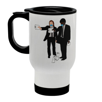 Pulp Fiction 3 meter away, Stainless steel travel mug with lid, double wall white 450ml