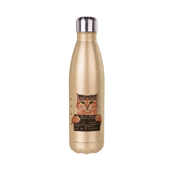 Cool cat, Glitter gold stainless steel thermos bottle, double-walled, 500ml