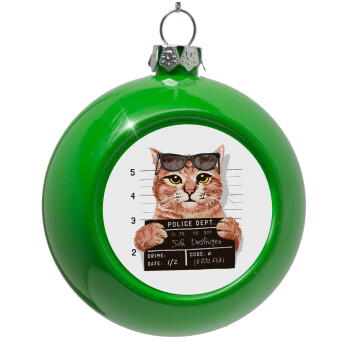 Cool cat, Green Christmas tree ornament bauble 8cm