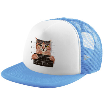 Cool cat, Child's Soft Trucker Hat with Blue/White Mesh (POLYESTER, CHILD, ONE SIZE)