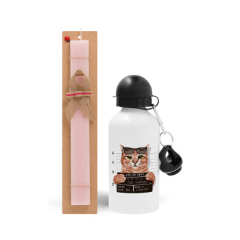 Cool cat, Easter Set, metallic aluminum bottle (500ml) & aromatic flat Easter candle (30cm) (PINK)