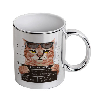 Cool cat, Mug ceramic, silver mirror, 330ml