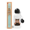 Easter Set, metallic aluminum water bottle (500ml) & scented flat candle (30cm) (TURQUOISE)