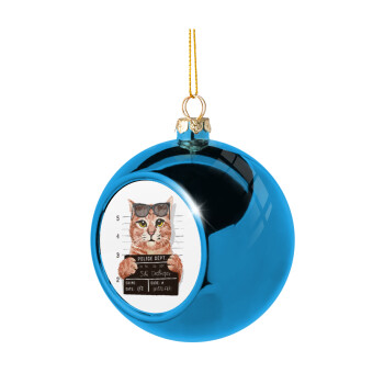 Cool cat, Blue Christmas tree ball ornament 8cm