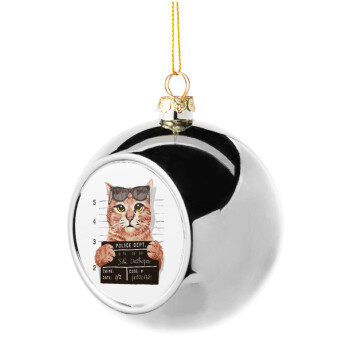 Cool cat, Silver 8cm Christmas tree ball ornament