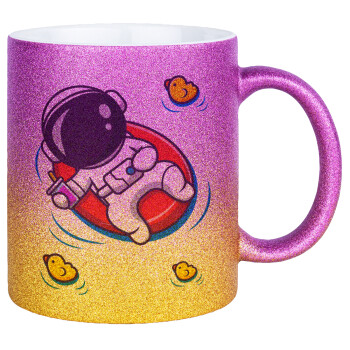 Μικρός αστροναύτης θάλασσα, Κούπα Χρυσή/Ροζ Glitter, κεραμική, 330ml