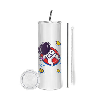 Μικρός αστροναύτης θάλασσα, Eco friendly stainless steel tumbler 600ml, with metal straw & cleaning brush