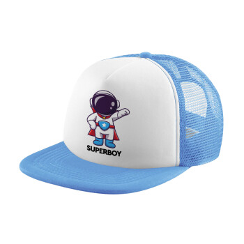 Little astronaut, Καπέλο παιδικό Soft Trucker με Δίχτυ ΓΑΛΑΖΙΟ/ΛΕΥΚΟ (POLYESTER, ΠΑΙΔΙΚΟ, ONE SIZE)