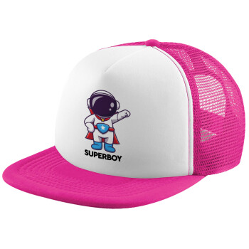 Little astronaut, Καπέλο παιδικό Soft Trucker με Δίχτυ ΡΟΖ/ΛΕΥΚΟ (POLYESTER, ΠΑΙΔΙΚΟ, ONE SIZE)