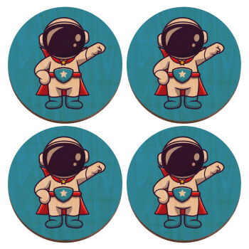 Little astronaut, ΣΕΤ x4 Σουβέρ ξύλινα στρογγυλά plywood (9cm)