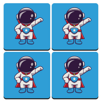 Little astronaut, ΣΕΤ 4 Σουβέρ ξύλινα τετράγωνα (9cm)