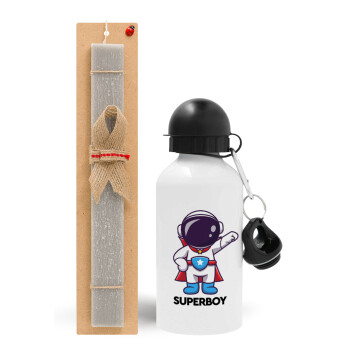 Little astronaut, Easter Set, metallic aluminum water bottle (500ml) & aromatic flat Easter candle (30cm) (GRAY)