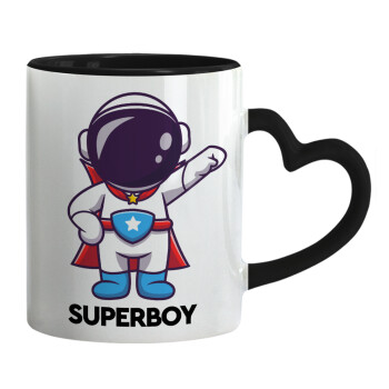 Little astronaut, Mug heart black handle, ceramic, 330ml