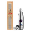 Easter Set, metallic stainless thermos flask (500ml) & scented flat Easter candle (30cm) (GRAY)