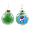 Transparent Christmas tree ball ornament with green filling 8cm