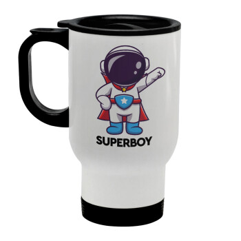 Little astronaut, Stainless steel travel mug with lid, double wall white 450ml