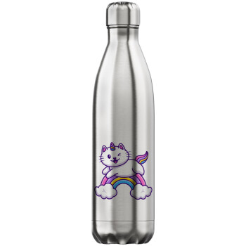 Cute cat unicorn, Μεταλλικό παγούρι θερμός Inox (Stainless steel), διπλού τοιχώματος, 750ml