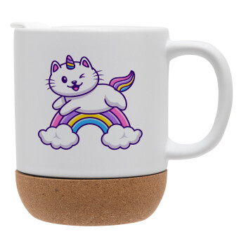 Cute cat unicorn, Ceramic coffee mug Cork (MAT), 330ml (1pcs)