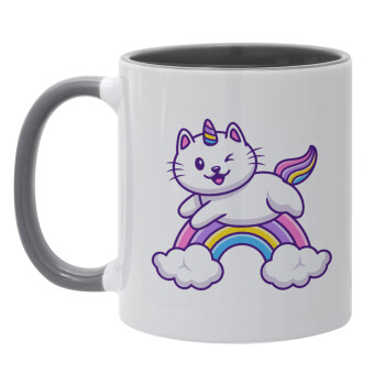 Cute cat unicorn, Κούπα χρωματιστή γκρι, κεραμική, 330ml