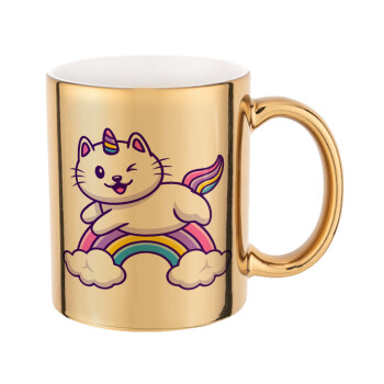 Cute cat unicorn, Mug ceramic, gold mirror, 330ml