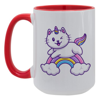 Cute cat unicorn, Κούπα Mega 15oz, κεραμική Κόκκινη, 450ml