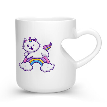 Cute cat unicorn, Κούπα καρδιά λευκή, κεραμική, 330ml